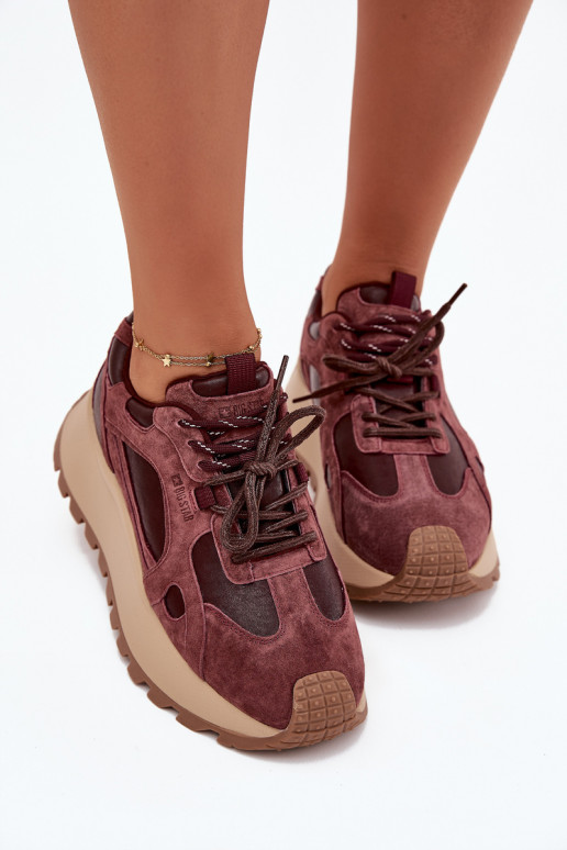 Leer Sneakers model schoenen met platform Dames Big Star SS274625 HI-POLY SYSTEM bordeaux Leer Sneakers model schoenen met platform Dames Big Star SS274625 HI-POLY SYSTEM bordeaux