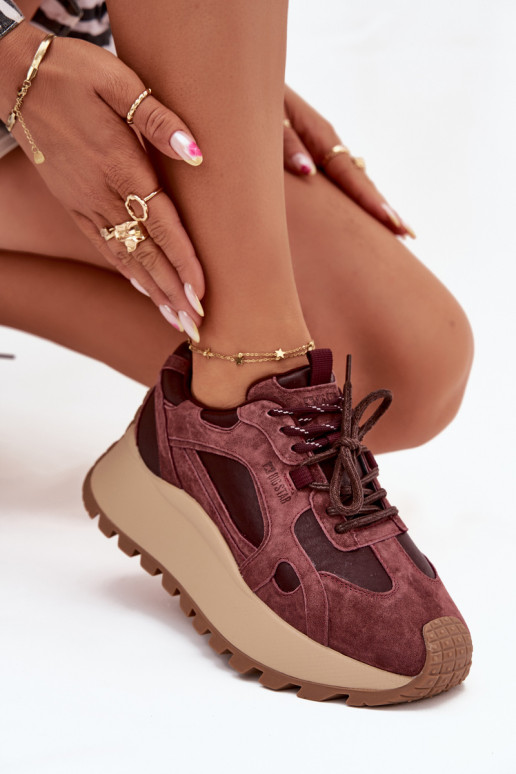 Leer Sneakers model schoenen met platform Dames Big Star SS274625 HI-POLY SYSTEM bordeaux Leer Sneakers model schoenen met platform Dames Big Star SS274625 HI-POLY SYSTEM bordeaux