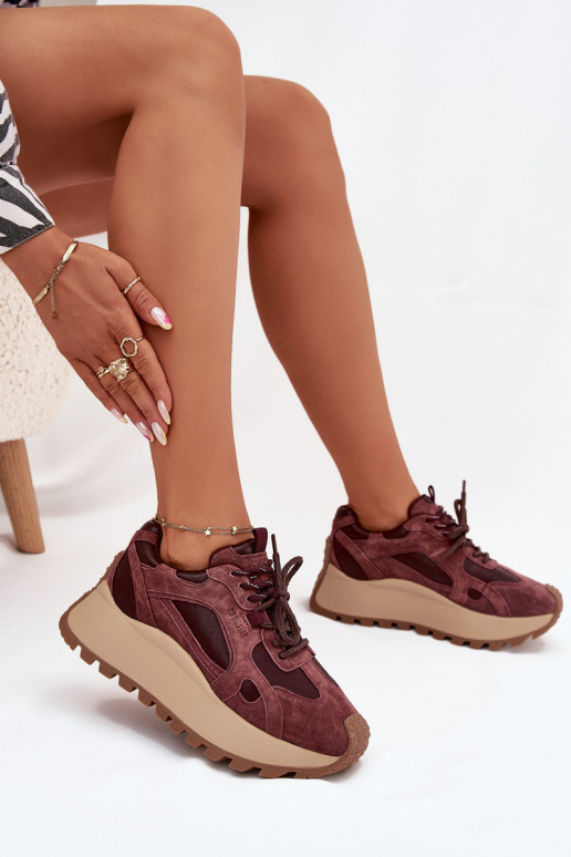 Leer Sneakers model schoenen met platform Dames Big Star SS274625 HI-POLY SYSTEM bordeaux Leer Sneakers model schoenen met platform Dames Big Star SS274625 HI-POLY SYSTEM bordeaux