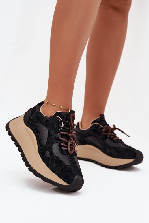 Peau Chaussures modèle baskets avec une plateforme Féminin Big Star SS274628 HI-POLY SYSTEM couleur noire