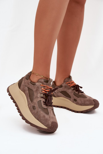 Leer Sneakers model schoenen met platform Dames Big Star SS274627 HI-POLY SYSTEM beige 2