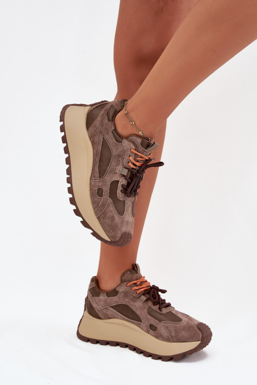 Leer Sneakers model schoenen met platform Dames Big Star SS274627 HI-POLY SYSTEM beige