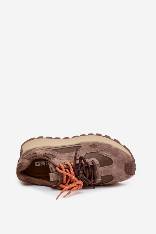 Leer Sneakers model schoenen met platform Dames Big Star SS274627 HI-POLY SYSTEM beige