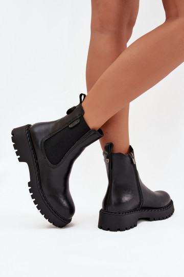 Leren stijlvolle dames warme enkellaarsjes Big Star OO274109, zwart