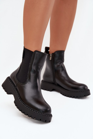 Leren stijlvolle dames warme enkellaarsjes Big Star OO274109, zwart 2