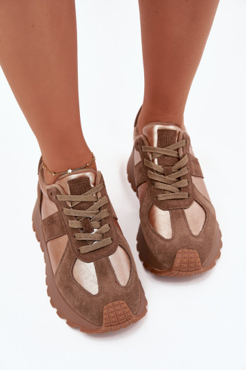 van suède Sneakers model schoenen Dames opInarmen met platform Big Star OO274A218 HI-POLY SYSTEM bruine kleur