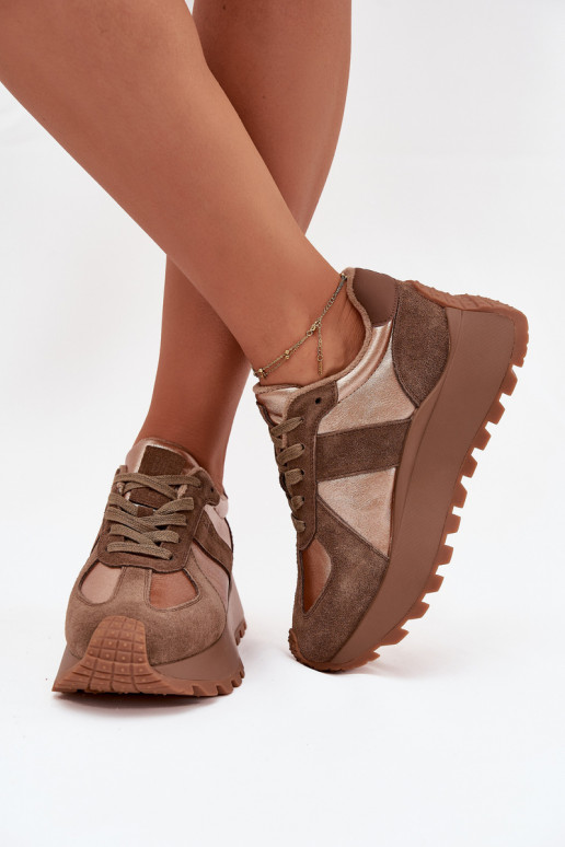 en daim Chaussures modèle baskets Féminin réchauffer avec une plateforme Big Star OO274A218 HI-POLY SYSTEM marron