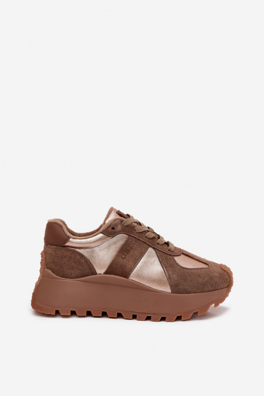 en daim Chaussures modèle baskets Féminin réchauffer avec une plateforme Big Star OO274A218 HI-POLY SYSTEM marron