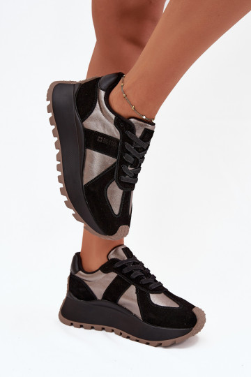 Dames warme suède sneakers met platform Big Star OO274A217 HI-POLY SYSTEM, zwart