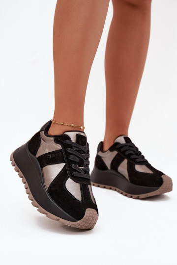 Damen warme Wildleder Sneakers mit Plateau Big Star OO274A217 HI-POLY SYSTEM, schwarz 2
