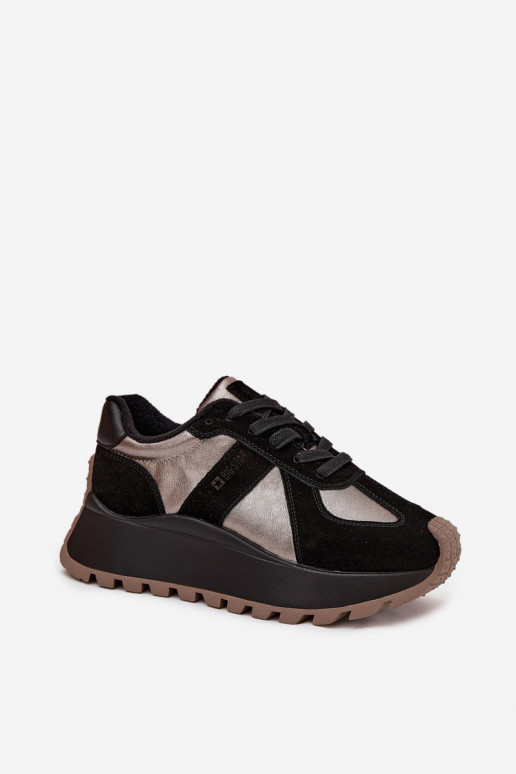en daim Chaussures modèle baskets Féminin réchauffer avec une plateforme Big Star OO274A217 HI-POLY SYSTEM couleur noire