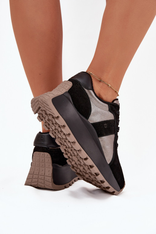 en daim Chaussures modèle baskets Féminin réchauffer avec une plateforme Big Star OO274A217 HI-POLY SYSTEM couleur noire