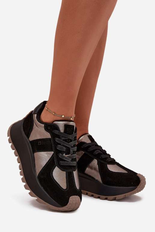 en daim Chaussures modèle baskets Féminin réchauffer avec une plateforme Big Star OO274A217 HI-POLY SYSTEM couleur noire