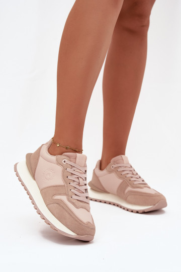 Baskets en cuir pour femmes Big Star OO274521 HI-POLY SYSTEM, couleur nude 2