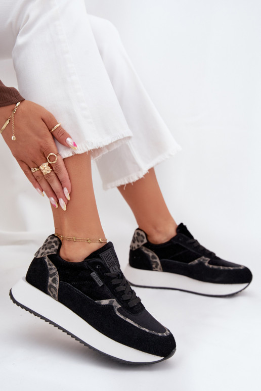 en daim Chaussures modèle baskets Féminin Big Star OO274A312 HI-POLY SYSTEM couleur noire avec des motifs en fourrure de léopard en daim Chaussures modèle baskets Féminin Big Star OO274A312 HI-POLY SYSTEM couleur noire avec des motifs en fourrure de léopard