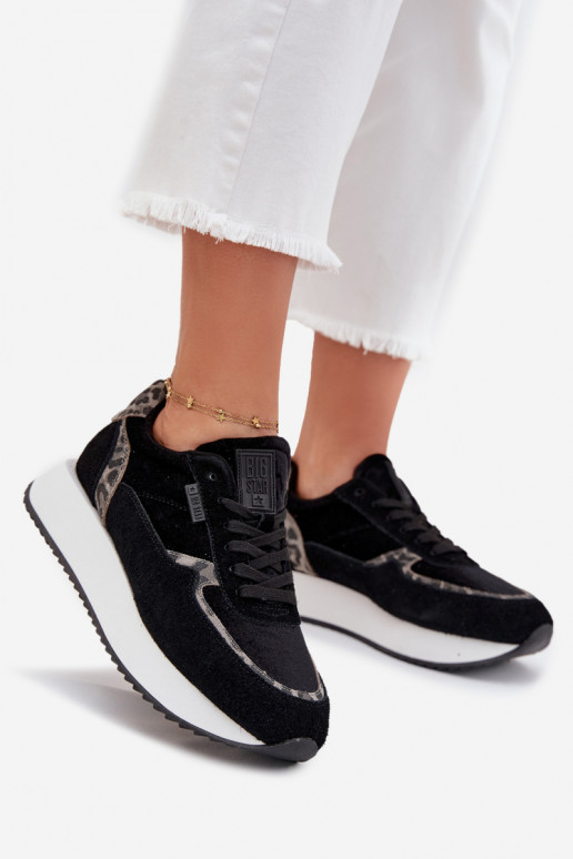 en daim Chaussures modèle baskets Féminin Big Star OO274A312 HI-POLY SYSTEM couleur noire avec des motifs en fourrure de léopard en daim Chaussures modèle baskets Féminin Big Star OO274A312 HI-POLY SYSTEM couleur noire avec des motifs en fourrure de léopard