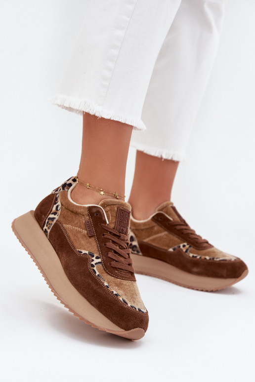 van suède Sneakers model schoenen Dames Big Star OO274A313 HI-POLY SYSTEM bruine kleur met luipaardbontpatronen van suède Sneakers model schoenen Dames Big Star OO274A313 HI-POLY SYSTEM bruine kleur met luipaardbontpatronen