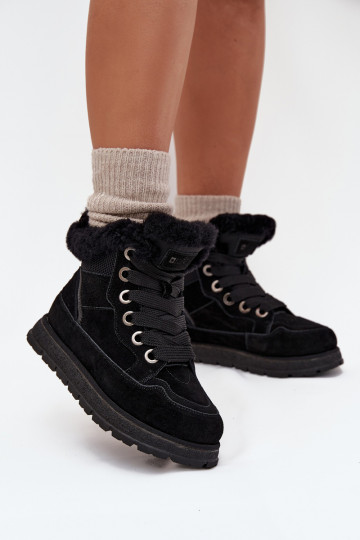 Dames suède sneeuwlaarzen met platform en bont Big Star SS274369, zwart 2