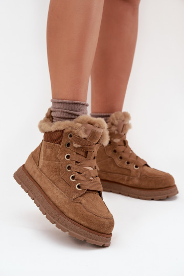 Dames suède sneeuwlaarzen met platform en bont Big Star SS274370, bruin