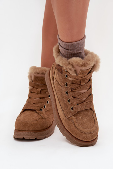 Dames suède sneeuwlaarzen met platform en bont Big Star SS274370, bruin 2