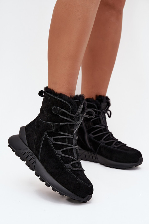 en daim Bottes de neige Féminin avec un manteau de fourrure Big Star SS274319 couleur noire en daim Bottes de neige Féminin avec un manteau de fourrure Big Star SS274319 couleur noire