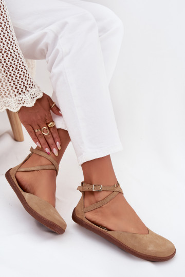 Ballerines en daim Féminin Barefoot avec des bandes Zazoo 191 beige