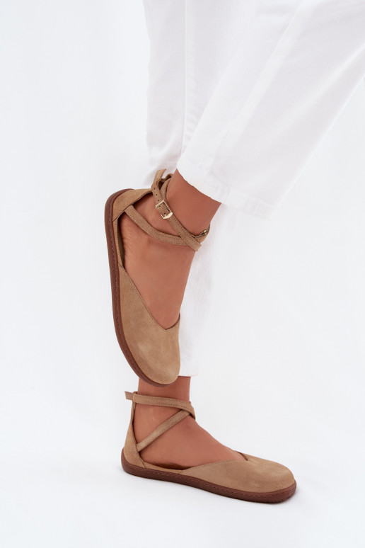 Ballerines en daim Féminin Barefoot avec des bandes Zazoo 191 beige Ballerines en daim Féminin Barefoot avec des bandes Zazoo 191 beige