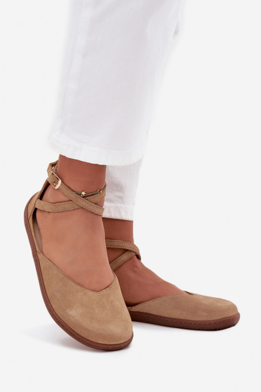 Ballerinas van suède Dames Barefoot Met Strepen Zazoo 191 beige Ballerinas van suède Dames Barefoot Met Strepen Zazoo 191 beige