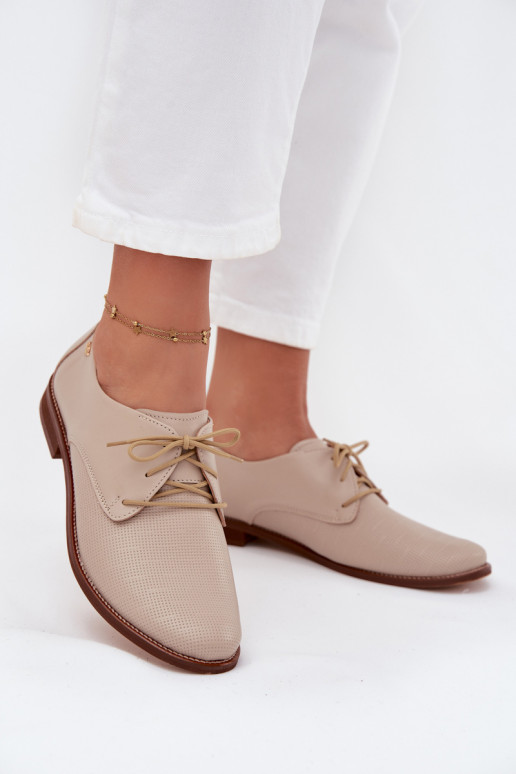 Leer schoenen Dames Elegante stijl met veters Zazoo 4238 beige