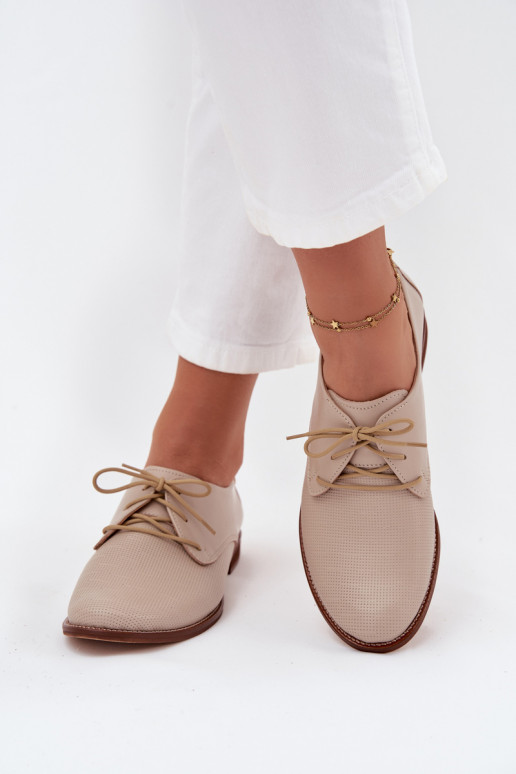 Peau chaussures Féminin Style élégant avec des lacets Zazoo 4238 beige