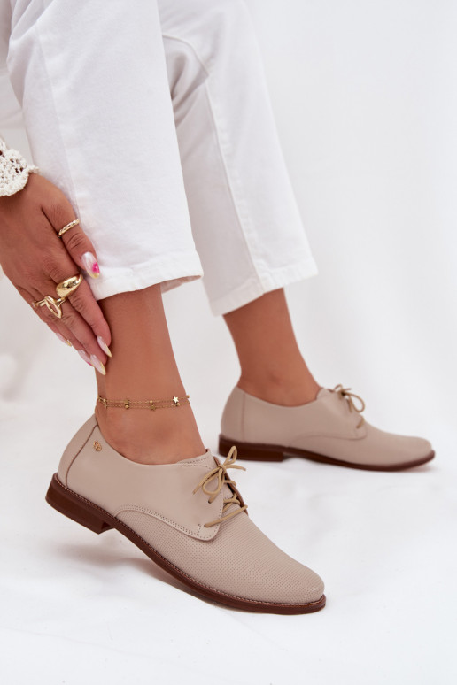 Leer schoenen Dames Elegante stijl met veters Zazoo 4238 beige