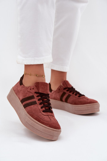 Zazoo N1068S2 Suède sneakers model schoenen met platform bruine kleur