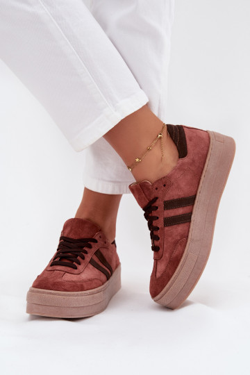 Zazoo N1068S2 Suède sneakers model schoenen met platform bruine kleur 2