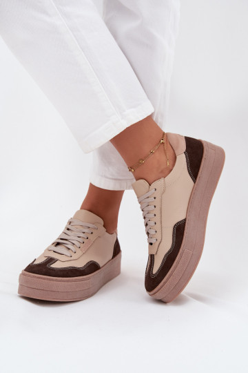 Baskets en cuir pour femmes avec plateforme Zazoo N1269S2 beiges