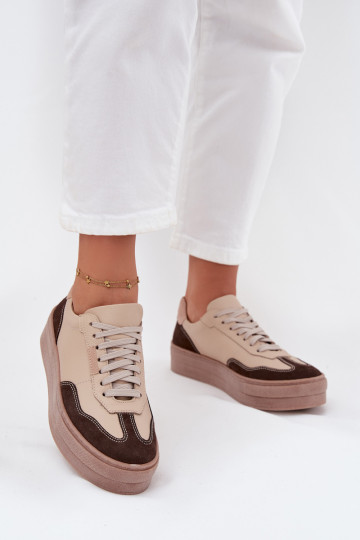 Leer Sneakers model schoenen Dames met platform Zazoo N1269S2 beige 2