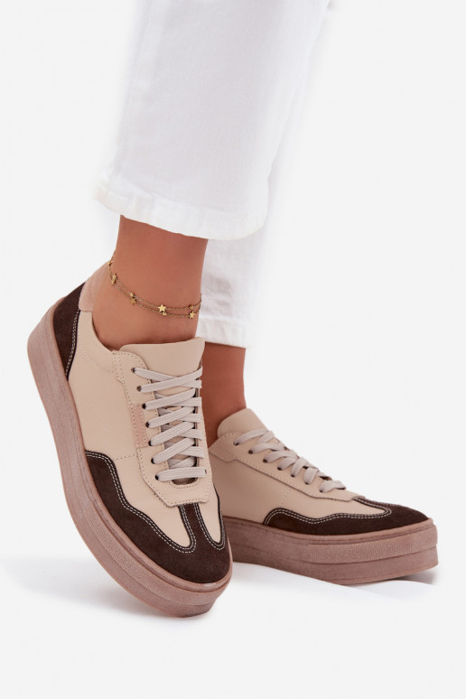 Leer Sneakers model schoenen Dames met platform Zazoo N1269S2 beige Leer Sneakers model schoenen Dames met platform Zazoo N1269S2 beige