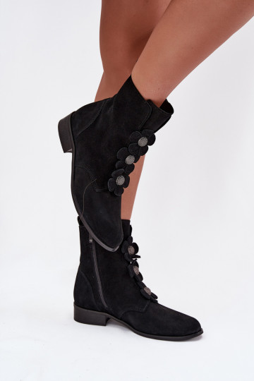 Chaussures en daim Féminin Avec des décorationsi avec des motifs florauxkami Zazoo 3085 couleur noire