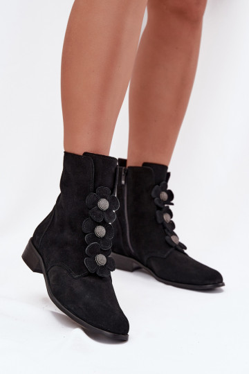 Chaussures en daim Féminin Avec des décorationsi avec des motifs florauxkami Zazoo 3085 couleur noire 2