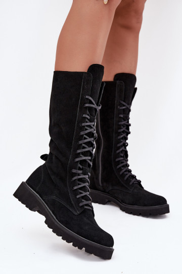 Chaussures en daim Avec une dentelle Mi-mollet Zazoo 3103 couleur noire 2