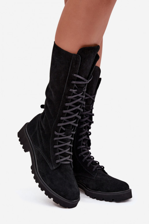 Chaussures en daim Avec une dentelle Mi-mollet Zazoo 3103 couleur noire Chaussures en daim Avec une dentelle Mi-mollet Zazoo 3103 couleur noire