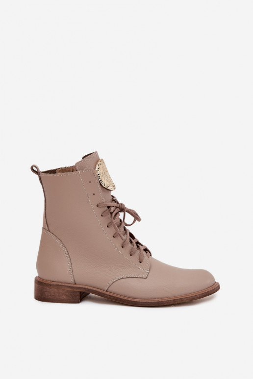 Haut Damenstiefel mit breiten Absätzen Ze goldene Farbem Detalem Zazoo 3084 Beige