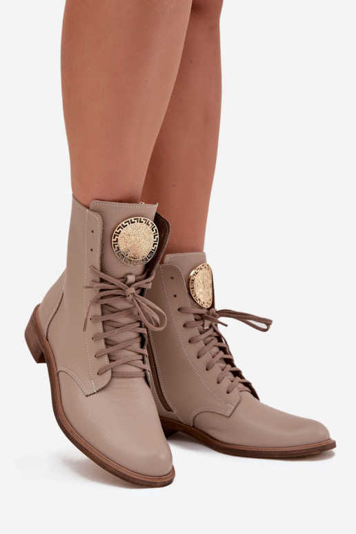 Haut Damenstiefel mit breiten Absätzen Ze goldene Farbem Detalem Zazoo 3084 Beige