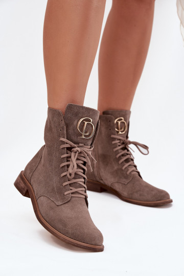 Zazoo 2955 Chaussures en daim bottes d équitation hautes Ze couleur doréem Detalem Activé Języku beige 2