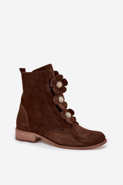 Suede schoenen Dames Met sierlijki met bloemmotievenkami Zazoo 3085 bruine kleur Suede schoenen Dames Met sierlijki met bloemmotievenkami Zazoo 3085 bruine kleur