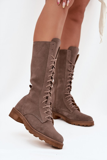 Chaussures en daim Avec une dentelle Mi-mollet Zazoo 3103 beige 2