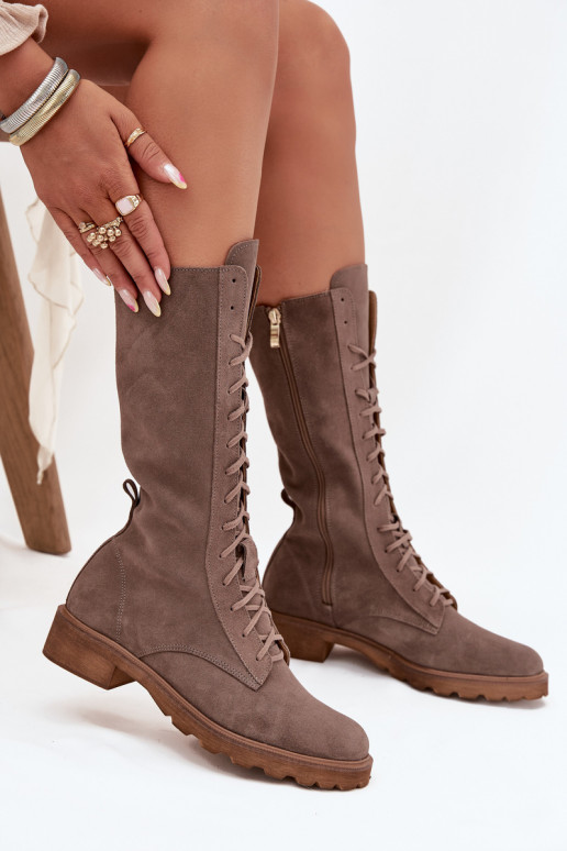 Suede schoenen Met vetersluiting HalverInege de kuit Zazoo 3103 beige Suede schoenen Met vetersluiting HalverInege de kuit Zazoo 3103 beige