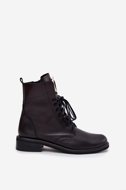 Leer Dameslaarzen met brede hakken Ze gouden kleurm Detalem Zazoo 3084 zInart