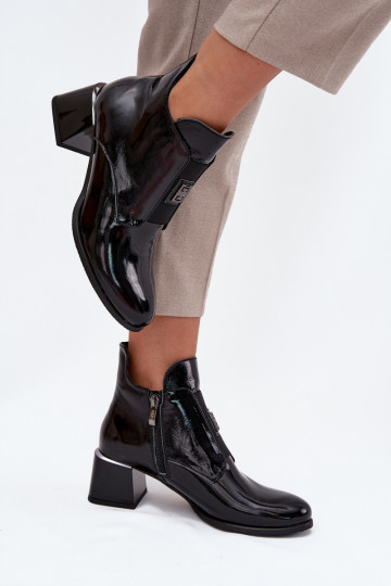 Haut mit Lackeffekt Stiefel Klocke Mit Dekorationen Detalem sich Zuarm laufen Zazoo 60560 schZuarze Farbe