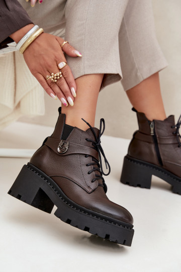 Haut Damenstiefel Klocke mit verzierten Absätzen sich Zuarm laufen Zazoo 60557 CzekoladoZue