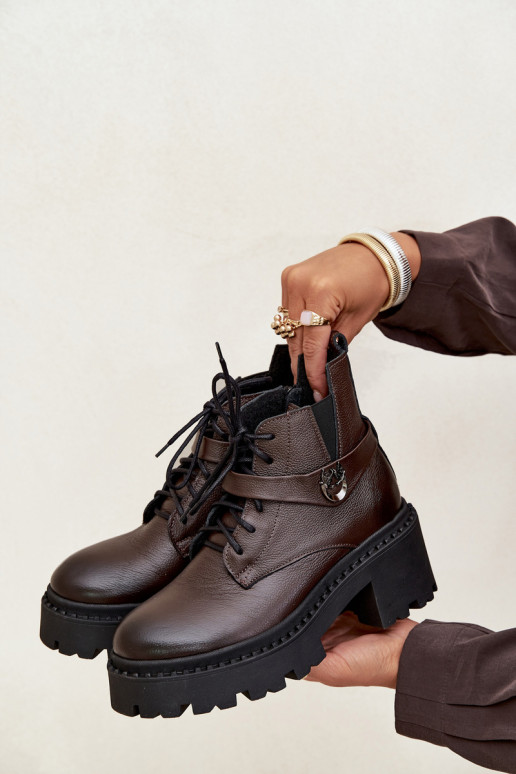 Haut Damenstiefel Klocke mit verzierten Absätzen sich Zuarm laufen Zazoo 60557 CzekoladoZue